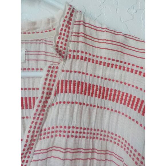 Lou Grey Loft Women Small Tunic Blouse V-Neck Ivory Red Stripe Pullover Cotton - Picture 6 of 12